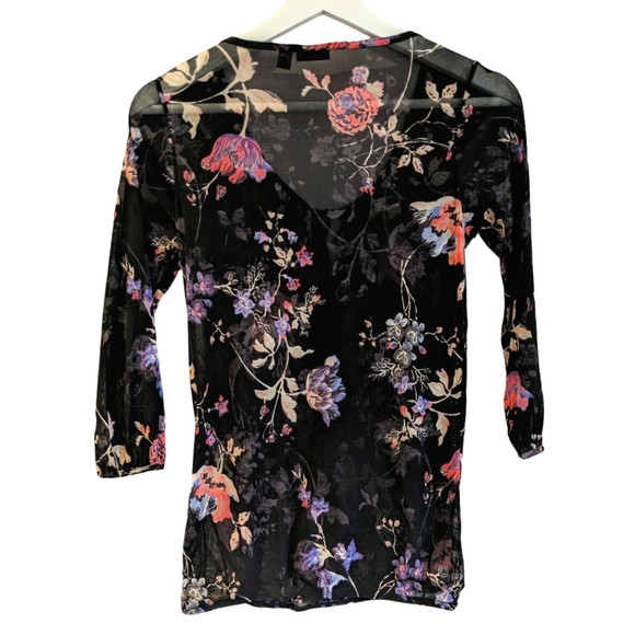 MEXX Floral Sheer Black Blouse 3/4 sleeve Size S Small - Picture 2 of 8